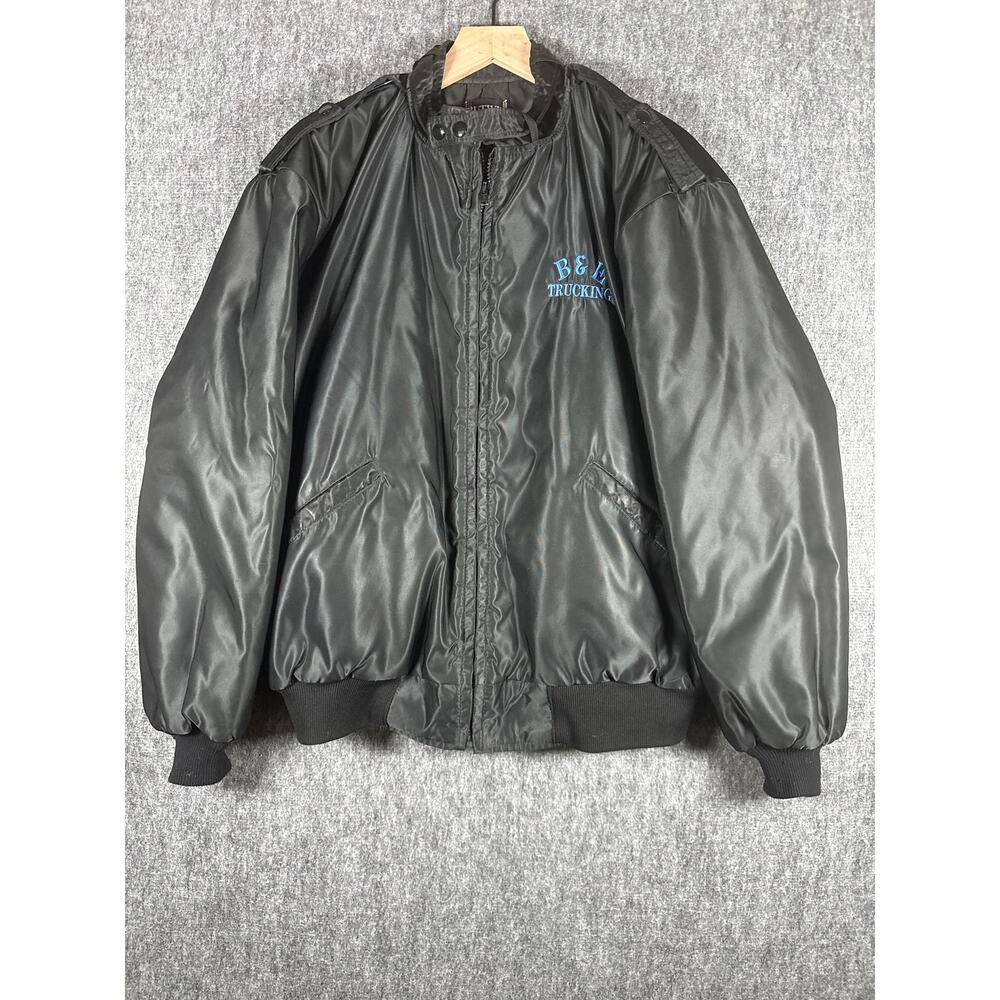 Vintage Butwin Nylon Satin- Quilted Jacket- "B&E Trucking" Made in USA- Men's XL